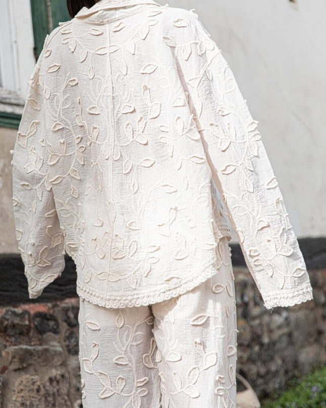 "Botanical Whisper" Cream Textured Floral Two-Piece Set