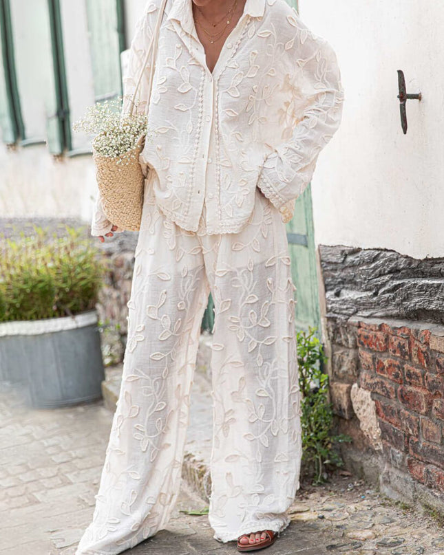 "Botanical Whisper" Cream Textured Floral Two-Piece Set