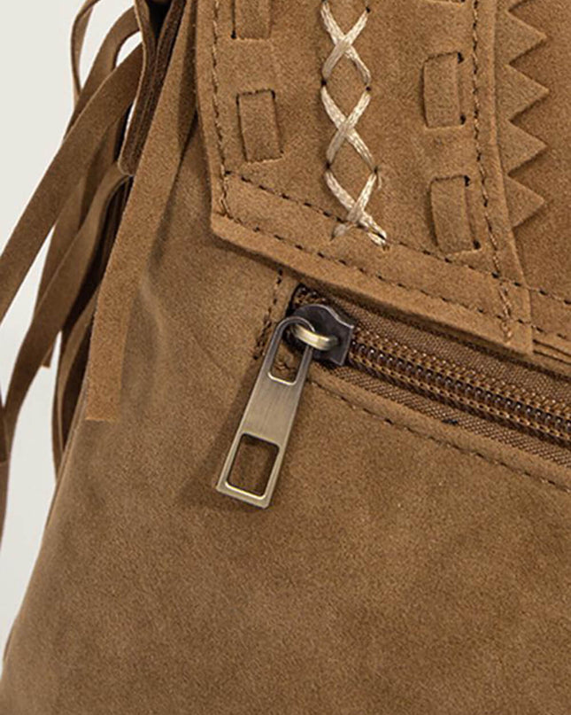 Faux Suede Fringed Buckle Decorated Bag