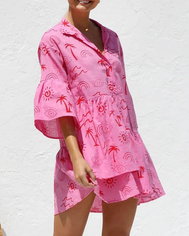 "Ciao Amore" Italian Doodle Print Tiered Mini Dress